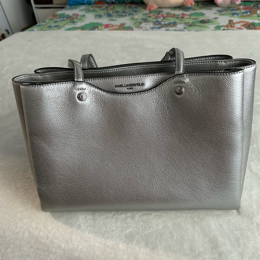 Karl Lagerfeld Silver Structured Tote Bag